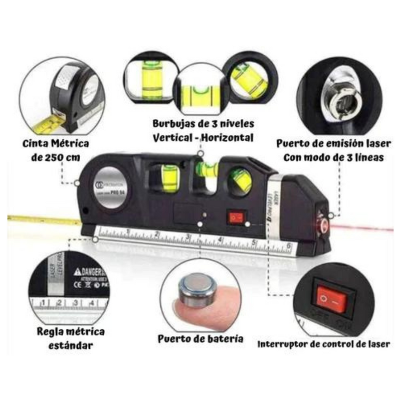 METRO CON NIVEL LASER 4 en 1 ⭐👷‍♂️